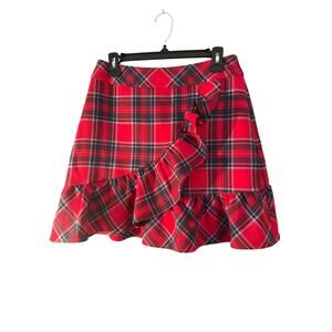 Vineyard Vines Red Plaid Ruffle Mini Skirt 6 School Academia Preppy Collegiate